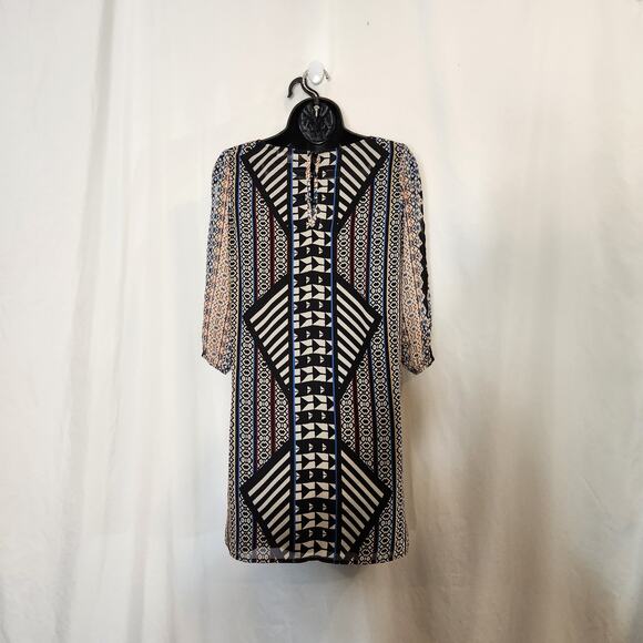 CHARLOTTE RUSSE Multi Geometric Split Sleeve Mini Dress Womens Extra Small XS - Picture 3 of 12